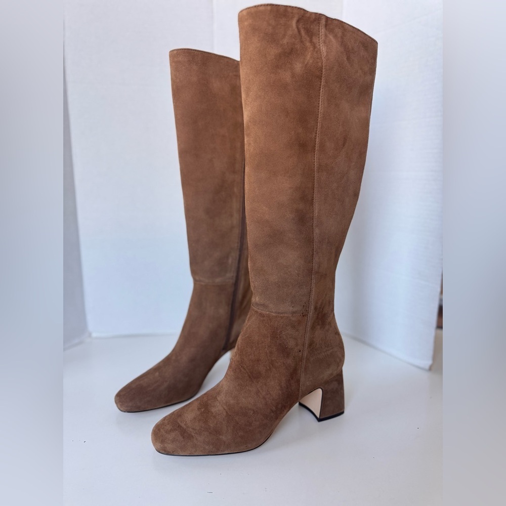 Cole Haan Grand Georgette Tan Leather Suede Tall Block Heel Boots Shoes Size 8 - Picture 4 of 16